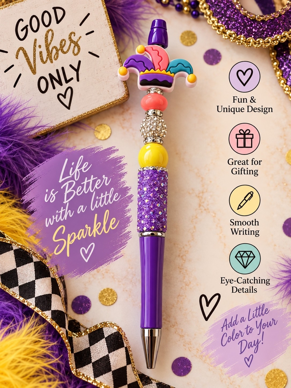 Handmade Purple Jester Sparkle Pen!!